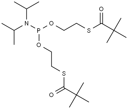 Propanethioic acid, 2,2-dimethyl-, S1,S1'-[[[bis(1-methylethyl)amino]phosphinidene]bis(oxy-2,1-ethanediyl)] ester Structure