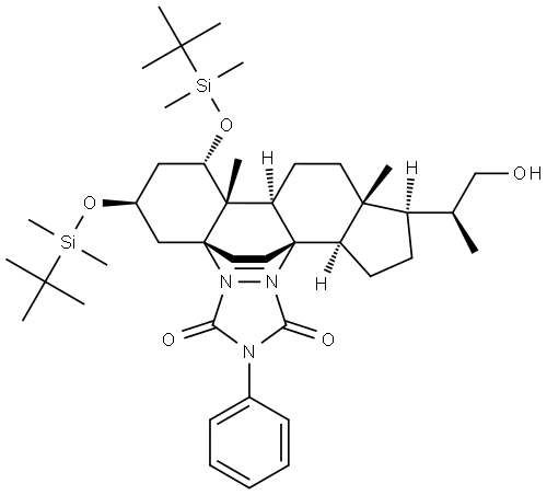 1α,3β-bis[(tert-butyldimethylsilyl)oxy]-5α,8α-(3,5-dioxo-4-phenyl-1,2,4-triazolidine-1,2-diyl)-23,24-bisnorchol-6-en-22-ol Structure