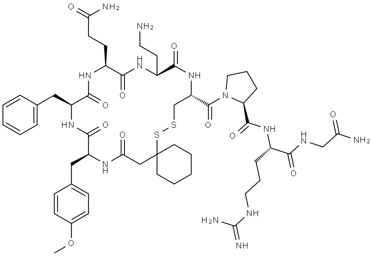 Glycinamide, N-[(1-mercaptocyclohexyl)acetyl]-O-methyl-L-tyrosyl-L-phenylalanyl-L-glutaminyl-(2S)-2,4-diaminobutanoyl-L-cysteinyl-L-prolyl-L-arginyl-, cyclic (1→5)-disulfide (9CI) Structure