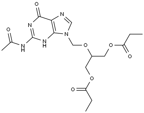 Acetamide, N-[6,9-dihydro-6-oxo-9-[[2-(1-oxopropoxy)-1-[(1-oxopropoxy)methyl]ethoxy]methyl]-1H-purin-2-yl]- 구조식 이미지