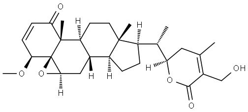 Ergosta-2,24-dien-26-oic acid, 5,6-epoxy-22,27-dihydroxy-4-methoxy-1-oxo-, δ-lactone, (4β,5β,6β,22R)- Structure