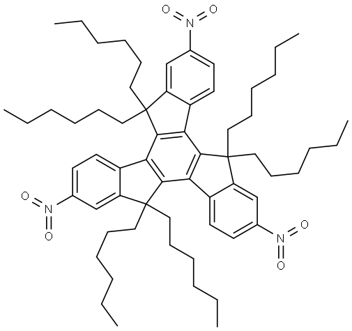 5,5,10,10,15,15-hexahexyl-2,7,12-trinitro-10,15-dihydro-5H-diindeno[1,2-a:1',2'-c]fluorene Structure