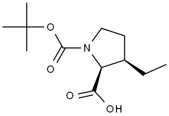 (2S,3R)-1-(tert-butoxycarbonyl)-3-ethylpyrrolidine-2-carboxylic acid 구조식 이미지