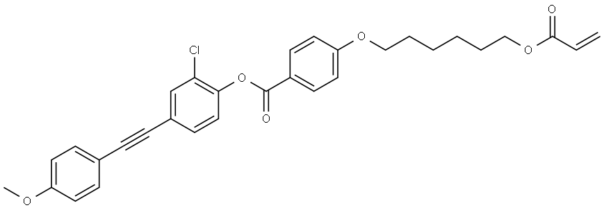 Benzoic acid, 4-[[6-[(1-oxo-2-propen-1-yl)oxy]hexyl]oxy]-, 2-chloro-4-[2-(4-methoxyphenyl)ethynyl]phenyl ester, homopolymer Structure