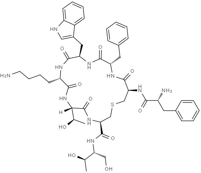 L-Cysteinamide, D-phenylalanyl-L-cysteinyl-L-phenylalanyl-D-tryptophyl-L-lysyl-L-threonyl-N-[(1R,2R)-2-hydroxy-1-(hydroxymethyl)propyl]-, cyclic (2→7)-thioether (9CI) Structure