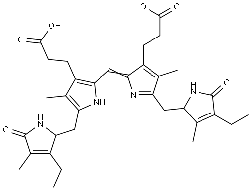 3,18-diethyl-1,4,5,15,16,19,22,24-octahydro-2,7,13,17-tetramethyl-1,19-dioxo-21H-biline-8,12-dipropionic acid  Structure