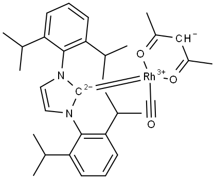 Rhodium,[1,3-bis[2,6-bis(1-methylethyl)phenyl]-1,3-dihydro-2H-imidazol-2-ylidene]carbonyl(2,4-pentanedionato-κO2,κO4)-, (SP-4-3)- (ACI) Structure