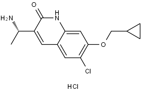 (S)-3-(1-aminoethyl)-6-chloro-7-(cyclopropylmethoxy)quinolin-2(1H)-one hydrochloride Structure