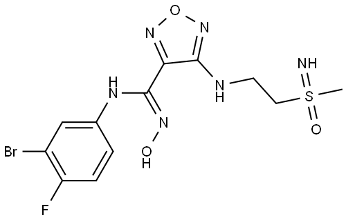 (Z)-N-(3-bromo-4-fluorophenyl)-N'-hydroxy-4-((2-(S-methylsulfonimidoyl)ethyl)amino)-1,2,5-oxadiazole-3-carboximidamide Structure