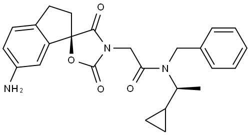 2-((R)-6-amino-2',4'-dioxo-2,3-dihydrospiro[indene-1,5'-oxazolidin]-3'-yl)-N-benzyl-N-((S)-1-cyclopropylethyl)acetamide Structure