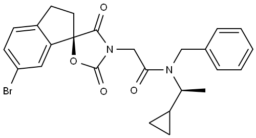 N-benzyl-2-((R)-6-bromo-2',4'-dioxo-2,3-dihydrospiro[indene-1,5'-oxazolidin]-3'-yl)-N-((S)-1-cyclopropylethyl)acetamide Structure