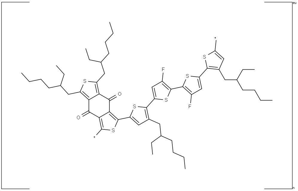 Poly[[5,7-bis(2-ethylhexyl)-4,8-dioxo-4H,8H- benzo[1,2-c:4,5-c']dithiophene-1,3-diyl][3,3'''-bis(2-ethylhexyl)-3'',4'-difluoro[2,2':5',2'':5'',2'''-quaterthiophene]-5,5'''-diyl]] Structure