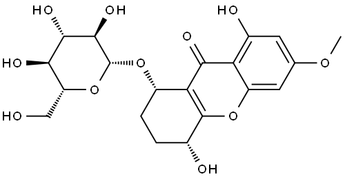 9H-Xanthen-9-one, 1-(β-D-glucopyranosyloxy)-1,2,3,4-tetrahydro-4,8-dihydroxy-6-methoxy-, (1S,4R)- Structure