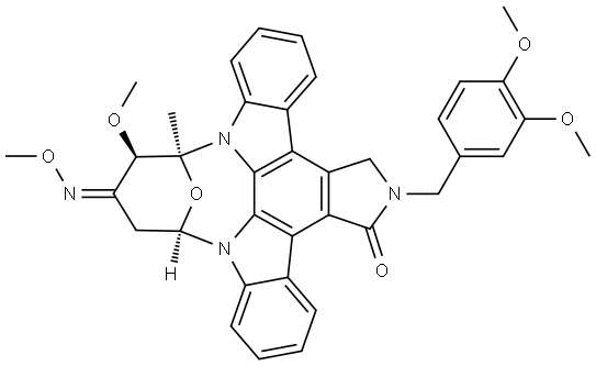 9,13-Epoxy-1H,11H-diindolo[1,2,3-gh:3',2',1'-lm]pyrrolo[3,4-j][1,7]benzodiazonine-1,11-dione, 2-[(3,4-dimethoxyphenyl)methyl]-2,3,9,10,12,13-hexahydro-10-methoxy-9-methyl-, 11-(O-methyloxime), [9S-(9α,10β,11Z,13α)]- (9CI) Structure