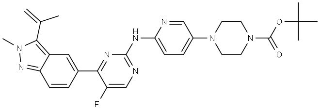 tert-butyl 4-(6-((5-fluoro-4-(2-methyl-3-(prop-1-en-2-yl)-2H-indazol-5-yl)pyrimidin-2-yl)amino)pyridin-3-yl)piperazine-1-carboxylate Structure