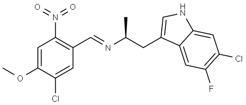 (S,E)-N-(5-Chloro-4-methoxy-2-nitrobenzylidene)-1-(6-chloro-5-fluoro-1H-indol-3-yl)propan-2-amine Structure