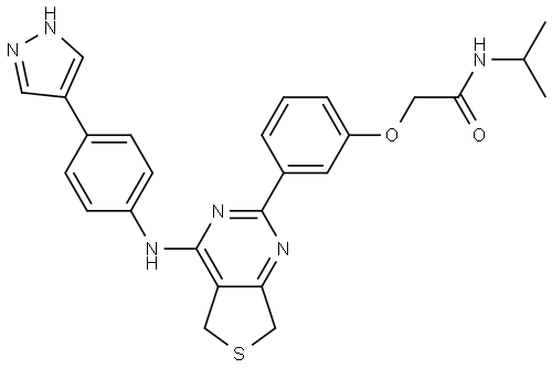 2-(3-(4-((4-(1H-pyrazol-4-yl)phenyl)amino)-5,7-dihydrothieno[3,4-d]pyrimidin-2-yl)phenoxy)-N-isopropylacetamide Structure