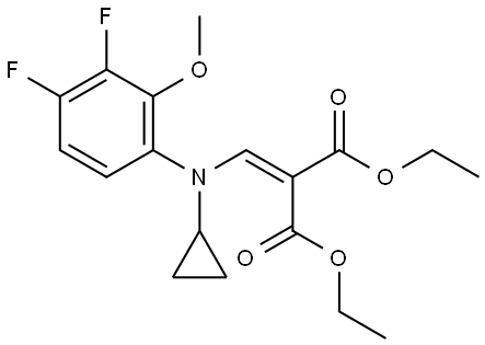 Propanedioic acid, 2-[[cyclopropyl(3,4-difluoro-2-methoxyphenyl)amino]methylene]-, 1,3-diethyl ester Structure