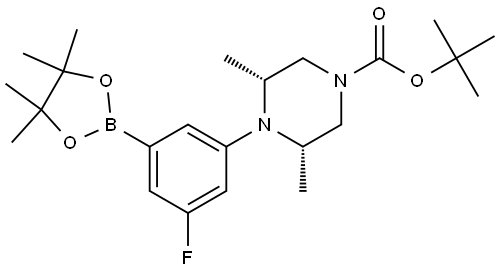 1-Piperazinecarboxylic acid, 4-[3-fluoro-5-(4,4,5,5-tetramethyl-1,3,2-dioxaborolan-2-yl)phenyl]-3,5-dimethyl-, 1,1-dimethylethyl ester, (3R,5S)-rel- Structure