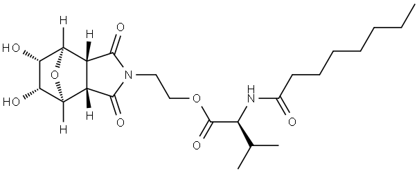 (S)-2-((3aR,4R,5S,6R,7S,7aS)-5,6-dihydroxy-1,3-dioxohexahydro-1H-4,7-epoxyisoindol-2(3H)-yl)ethyl 3-methyl-2-octanamidobutanoate Structure