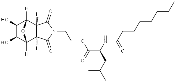 (S)-2-((3aR,4R,5S,6R,7S,7aS)-5,6-dihydroxy-1,3-dioxohexahydro-1H-4,7-epoxyisoindol-2(3H)-yl)ethyl 4-methyl-2-octanamidopentanoate Structure