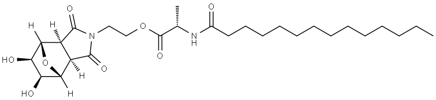 (S)-2-((3aR,4R,5S,6R,7S,7aS)-5,6-dihydroxy-1,3-dioxohexahydro-1H-4,7-epoxyisoindol-2(3H)-yl)ethyl 2-tetradecanamidopropanoate 구조식 이미지