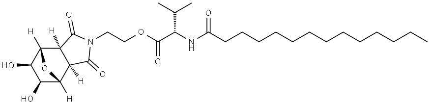 (S)-2-((3aR,4R,5S,6R,7S,7aS)-5,6-dihydroxy-1,3-dioxohexahydro-1H-4,7-epoxyisoindol-2(3H)-yl)ethyl 3-methyl-2-tetradecanamidobutanoate Structure