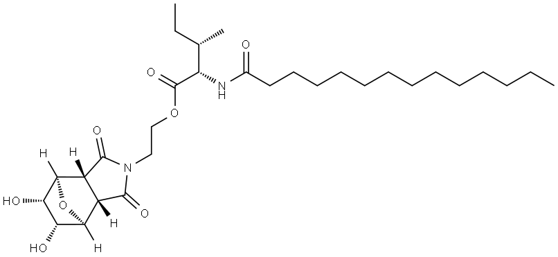(2S,3S)-2-((3aR,4R,5S,6R,7S,7aS)-5,6-dihydroxy-1,3-dioxohexahydro-1H-4,7-epoxyisoindol-2(3H)-yl)ethyl 3-methyl-2-tetradecanamidopentanoate 구조식 이미지