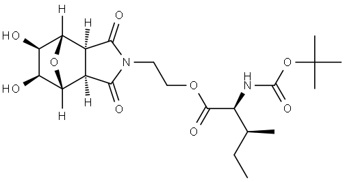 (2S,3S)-2-((3aR,4R,5S,6R,7S,7aS)-5,6-dihydroxy-1,3-dioxohexahydro-1H-4,7-epoxyisoindol-2(3H)-yl)ethyl 2-((tert-butoxycarbonyl)amino)-3-methylpentanoate Structure