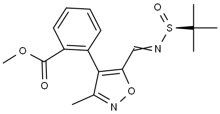 methyl (S)-2-(5-(((tert-butylsulfinyl)imino)methyl)-3-methylisoxazol-4-yl)benzoate Structure