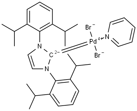 Palladium,[1,3-bis[2,6-bis(1-methylethyl)phenyl]-1,3-dihydro-2H-imidazol-2-ylidene]dibromo(pyridine)-, (SP-4-1)- (ACI) Structure