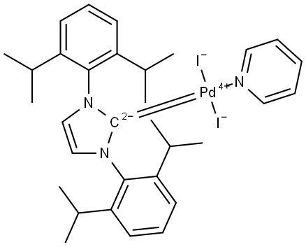 Palladium,[1,3-bis[2,6-bis(1-methylethyl)phenyl]-1,3-dihydro-2H-imidazol-2-ylidene]diiodo(pyridine)-, (SP-4-1)- (ACI) Structure