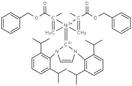 Nickel,[1,3-bis[2,6-bis(1-methylethyl)phenyl]-1,3-dihydro-2H-imidazol-2-ylidene]bis[phenylmethyl (2,3-η)-2-methyl-2-propenoate]- (ACI) Structure