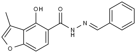 4-Hydroxy-3-methyl-5-benzofurancarboxylic acid (2E)-2-(phenylmethylene)hydrazide Structure