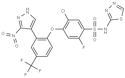 5-Chloro-2-fluoro-4-[2-(3-nitro-1H-pyrazol-4-yl)-4-(trifluoromethyl)phenoxy]-N-1… Structure