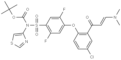 Carbamic acid, N-[[4-[4-chloro-2-[(2E)-3-(dimethylamino)-1-oxo-2-propen-1-yl]phenoxy]-2,5-difluorophenyl]sulfonyl]-N-4-thiazolyl-, 1,1-dimethylethyl ester Structure