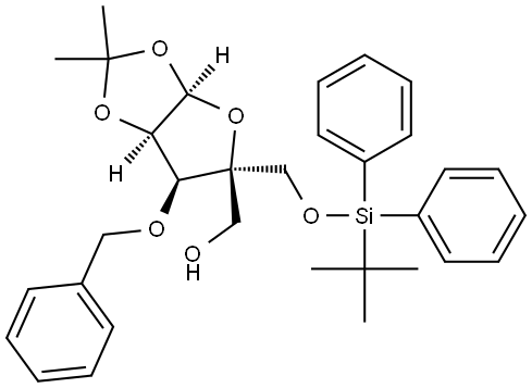 ((3aR,5R,6S,6aR)-6-(benzyloxy)-5-(((tert-butyldiphenylsilyl)oxy)methyl)-2,2-dimethyltetrahydrofuro[2,3-d][1,3]dioxol-5-yl)methanol Structure