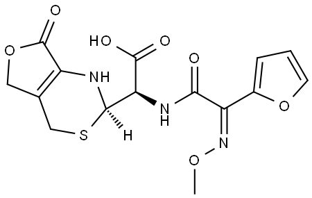 4H-Furo[3,4-d][1,3]thiazine-2-acetic acid, α-[[(2Z)-2-furanyl(methoxyimino)acetyl]amino]-1,2,5,7-tetrahydro-7-oxo-, (αR,2R)- Structure