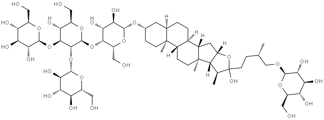 β-D-Galactopyranoside, (3β,5β,25S)-26-(β-D-glucopyranosyloxy)-22-hydroxyfurostan-3-yl O-β-D-glucopyranosyl-(1→2)-O-[β-D-glucopyranosyl-(1→3)]-O-β-D-glucopyranosyl-(1→4)- Structure