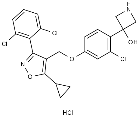 3-(2-chloro-4-((5-cyclopropyl-3-(2,6-dichlorophenyl)isoxazol-4-yl)methoxy)phenyl)azetidin-3-ol hydrochloride Structure