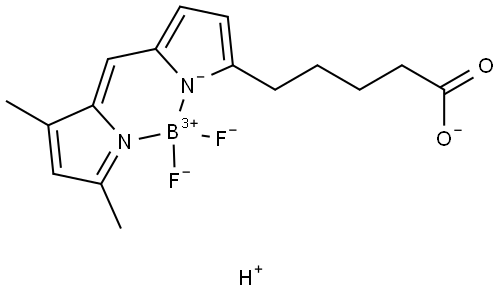 Borate(1-?)?, [5-?[(3,?5-?dimethyl-?2H-?pyrrol-?2-?ylidene-?κN)?methyl]?-?1H-?pyrrole-?2-?pentanoato(2-?)?-?κN1]?difluoro-?, hydrogen (1:1)?, (T-?4)?- Structure