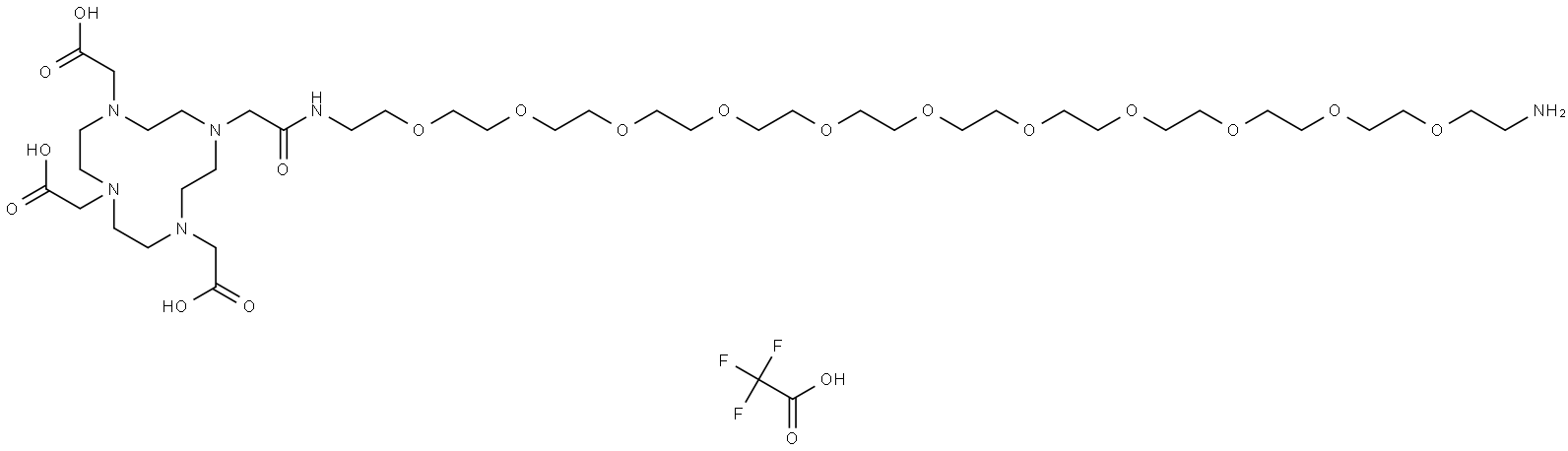 1,4,7,10-Tetraazacyclododecane-1,4,7-triacetic acid, 10-(38-amino-2-oxo-6,9,12,15,18,21,24,27,30,33,36-undecaoxa-3-azaoctatriacont-1-yl)-, 2,2,2-trifluoroacetate (1:1) Structure