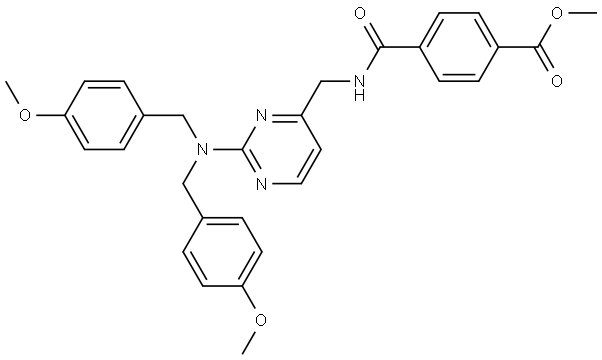 methyl 4-{[(2-(bis[(4-methoxyphenyl)methyl]amino)pyrimidin-4-yl)methyl]carbamoyl}benzoate Structure