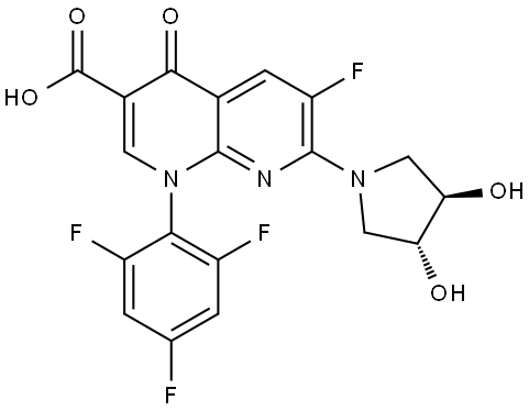 7-[(3R,4R)-3,4-dihydroxypyrrolidin-1-yl]-6-fluoro-4-oxo-1- (2,4,6-trifluorophenyl)-1,4-dihydro-1,8-naphthyridine-3-carboxylic aci Structure