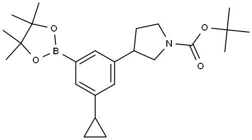 1-Pyrrolidinecarboxylic acid, 3-[3-cyclopropyl-5-(4,4,5,5-tetramethyl-1,3,2-dioxaborolan-2-yl)phenyl]-, 1,1-dimethylethyl ester Structure
