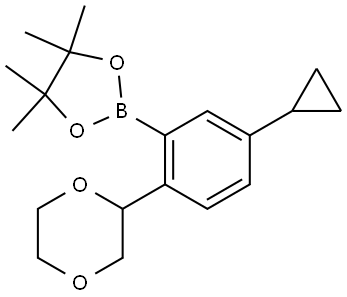 2-(5-cyclopropyl-2-(1,4-dioxan-2-yl)phenyl)-4,4,5,5-tetramethyl-1,3,2-dioxaborolane Structure