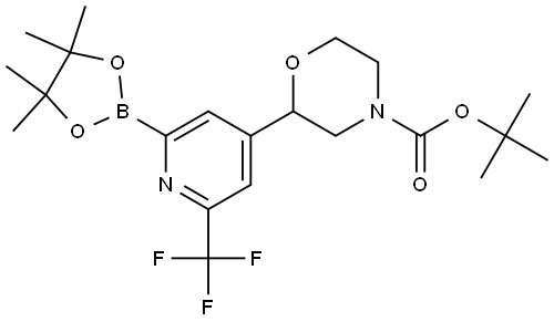 tert-Butyl 2-(2-(4,4,5,5-tetramethyl-1,3,2-dioxaborolan-2-yl)-6-(trifluoromethyl)pyridin-4-yl)morpholine-4-carboxylate 구조식 이미지