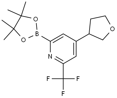 4-(Tetrahydrofuran-3-yl)-2-(4,4,5,5-tetramethyl-1,3,2-dioxaborolan-2-yl)-6-(trifluoromethyl)pyridine 구조식 이미지