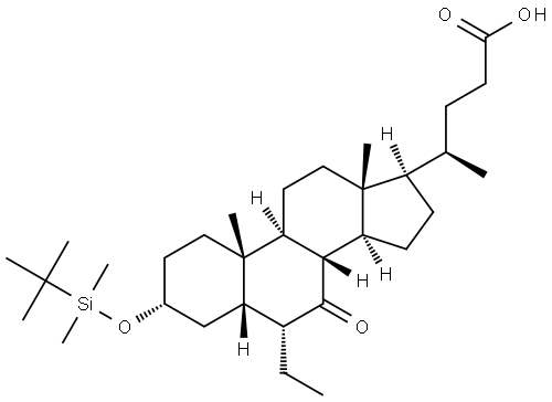 Cholan-24-oic acid, 3-[[(1,1-dimethylethyl)dimethylsilyl]oxy]-6-ethyl-7-oxo-, (3α,5β,6α)- Structure