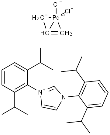 1H-Imidazolium,1,3-bis[2,6-bis(1-methylethyl)phenyl]-,dichloro(η3-2-propen-1-yl)palladate(1-) (1:1) (ACI) Structure